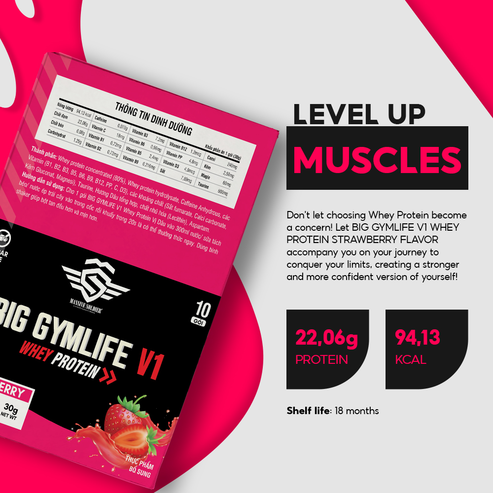 ПИЩЕВАЯ ДОБАВКА BIG GYMLIFE V1 СЫВОРОТОЧНЫЙ ПРОТЕИН СО ВКУСОМ КЛУБНИКИ — изображение 3